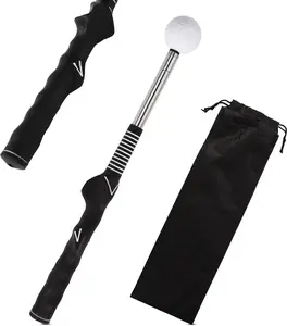 Retractable Golf Swing Training Aid, Portable Grip Trainer Stick with Click Feedback, Tempo Training Tool with Storage Bag for Indoor Practice (Black)