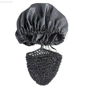 2-in-1 Double Layer Satin Hair Bonnet, Adjustable Mesh Lined Sleep Cap, Reusable Shower Cap for Hair Care Cooking Cleaning