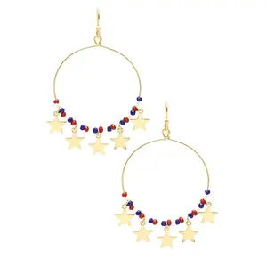Metal Wire Dangle Earrings with USA Beads & Star Charms
