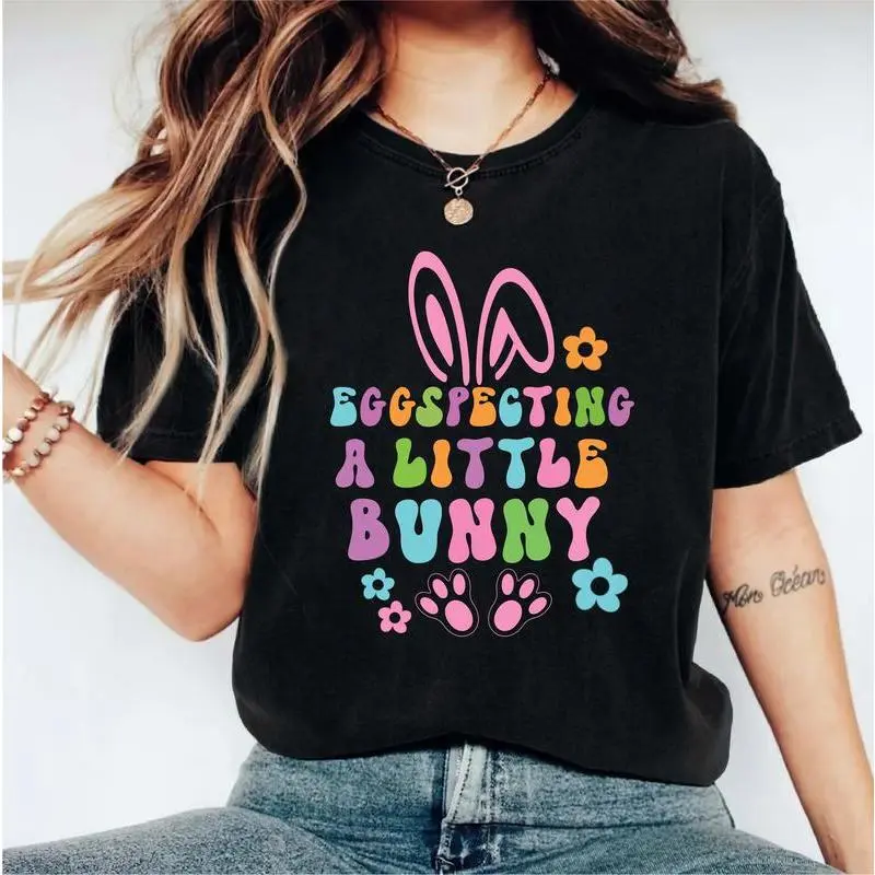 Eggspecting A Little Bunny Easter T-Shirt, Easter Pregnancy Announcement Sweatshirt, Easter Maternity Hoodie, Easter Gift Tee For New Mom