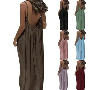 Solid Color Backless Spaghetti Strap Cami Dress for Women, Casual Minimalist Sleeveless Dress for Summer, Ladies Clothes for Beach Holiday Vacation Womenswear Mother's Day Gift