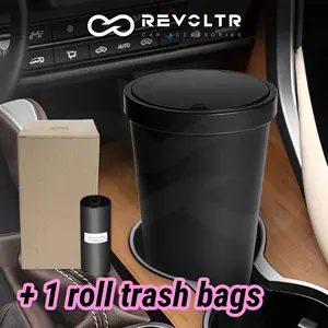 Car Trash Can with Lid with 15pcs Trash Bags, Universal Press-Type, Large Volume, Leak-proof & Waterproof Garbage Bin, Multipurpose Large Capacity Automotive Storage, Ash Tray, Portable Waste Bin With Cover for Office, Home, Car Interior Accessory