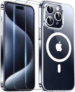 Entronix Case for iPhone 16/15/14/13/12/11/XR Air/Plus/Pro Max - Magnetic Clear Case & 2 Clear Tempered Glass Screen Protector Accessories Cover