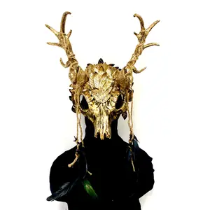 Krampus Ram Goat Demon with Horns Devil Halloween Masquerade Mask, Demonic Metallic Finish Party Masks