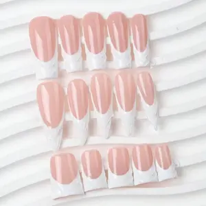 Women's Hand Use Nail Art Set, Full Coverage Nail Stickers, French Style, French Tip Base, 3D Hand Painted Nails, French Nude Color Nails