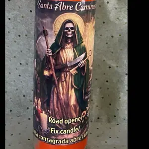 Santa Muerte Veladora Abre Caminos  Santa Muerte Road Opener Candle to open the roads to abundance prosperity and abundance