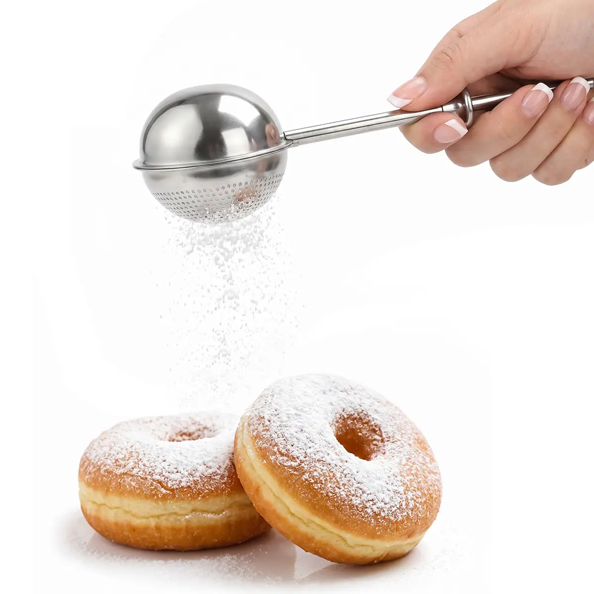 Flour Duster for Baking, One-Handed Operation, 304 Stainless Steel Powdered Sugar Shaker Duster, Pick Up and Dust Flour Sifter