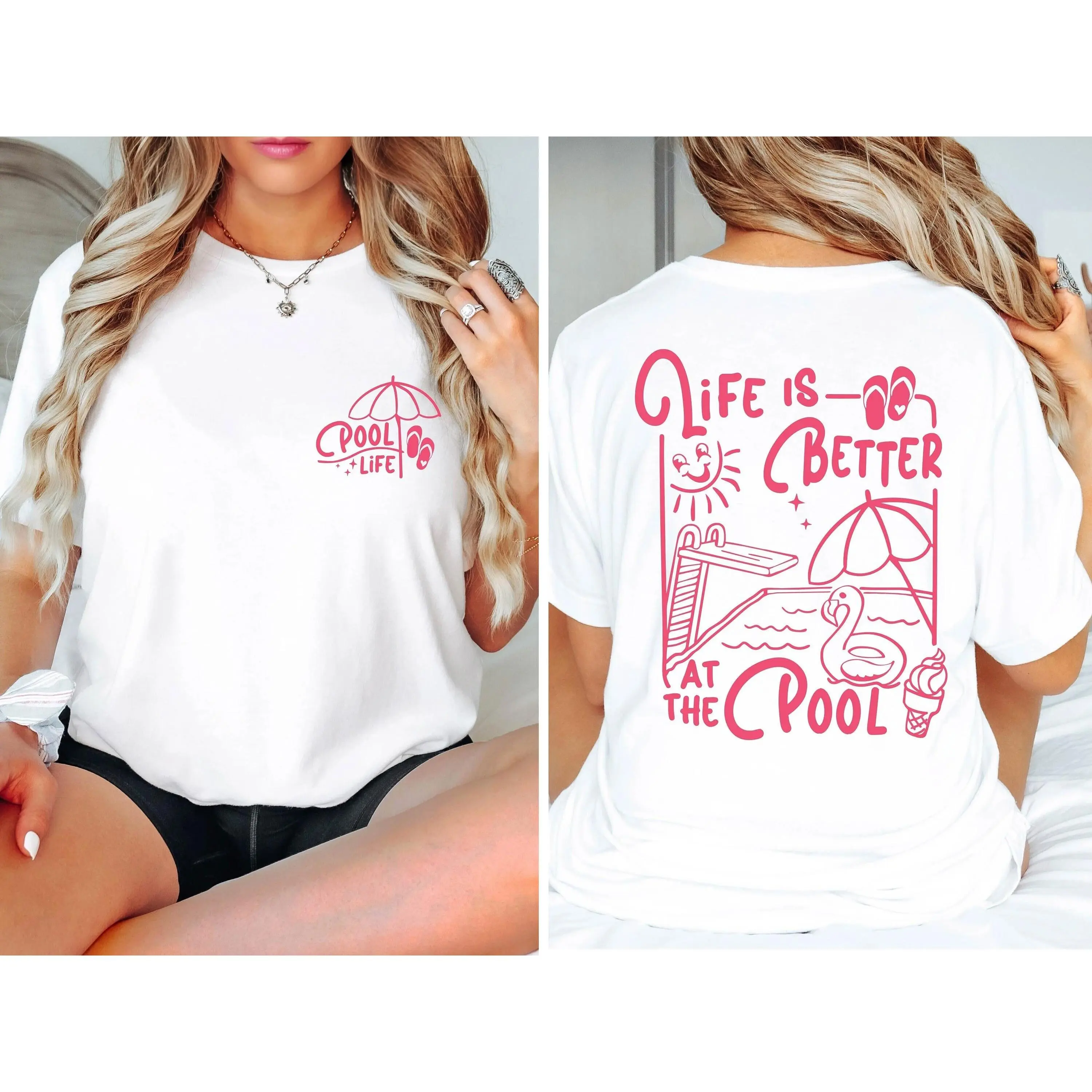 Life Is Better At The Pool Shirt, Double-sided T-shirt , Trendy Summer Life Shirts, Pool Party, Retro Summer  Vacation Shirt