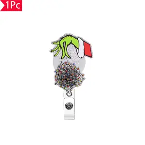 Obsessed Grinch Christmas Messy Lights Sparkly Badge Reel, Funny Mischief Festive ID Clip, Perfect for Holiday & Grinch Fans, Viral Tiktok Pick, Acrylics