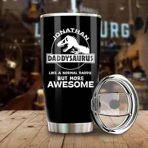 Daddysaurus Personalized 20oz Tumbler Cup, Funny Dinosaur Dad Gift, Custom Name Stainless Steel Insulated Travel Mug for Fathers Day