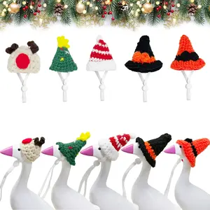 5Pcs Mini Knitted Christmas Hats For 7 Inch Desk Goose Destop Goose Outfits Hat Accessories With Adjustable Strap Mini Desk Goose Headwear for Statue Key Holder