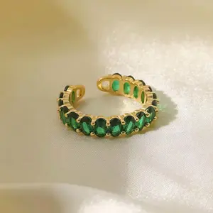 Stainless Steel Ring with 18k Gold Plating, Adjustable Fit, Trendy Tennis Style, Fashionable Jewelry