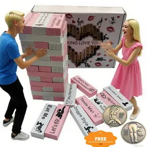 48PCS Couple Game Building Blocks Pink White Romantic Date Night Stacking Game for Couples Party Anniversary Valentine Gift