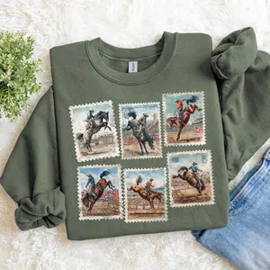 [Sale up to 70%] Rodeo Sweatshirt Bucking Horse Western Cowboy Crewneck Vintage Rodeo Stamp Sweater Country Cowgirl Sweatshirt Rustic Western Gift