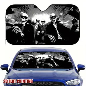 1pc Skeletons Road Trip Car Sunshade - Windshield Cover with 2D Flat Printing Design, UV Resistant & High Quality, Fit for Cars, Motorcycles, Trucks, Motorcycle Sunshade, Thriller Themed Design, Longlasting Material