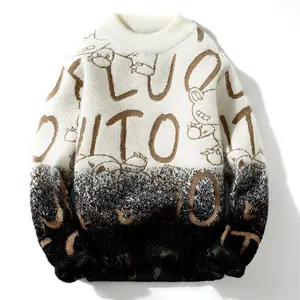 Men's Mock Neck Knitted Sweater Fashion Letter Knitting Pullovers Men Autumn Winter Daily Casual Warm Pullover Sweaters Man