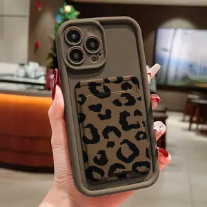 Self-Adhesive Card Holder Phone Case Set, Leopard Print Tpu Shockproof Cover for iPhone 6/7/8/x/XR/XS Max/11/12/13/14/15 Pro Max