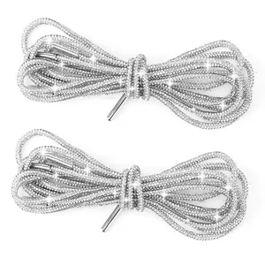 Glitter Shoe Laces 2PCS, Rhinestone Rope Shoe Strings Replacement Drawstring Cords for Accessories Round Sequin Shoelaces Shoestrings for Sneakers Boots Casual