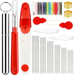 36-Piece Embroidery Needles Kit with Large Eye Stainless Steel Hand Sewing Needles, Threads, Threaders Sewing Accessories for Crafting, Quilting
