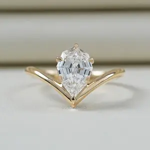 Step Cut Pear Cut Curved Solitaire Engagement Ring