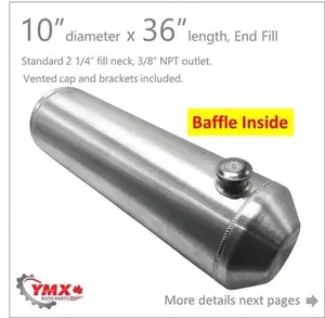M180B JSD Aluminum Spun Fuel Tank 10x36 End Fill 12 Gallon 3/8'' NPT with Baffle