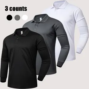 3 Pack Men's Long Sleeve Polo Shirts Moisture Wicking Golf Shirts for Work Casual Workout Quick Dry Athletic Casual Performance Collar Shirts for Men