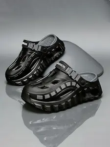 Men's Summer Outdoor Thick Sole Non-Slip Lightweight Open-Toe Slippers, Casual Beach Sandals, Versatile Comfortable Hole Shoes, Textured Design Clogs
