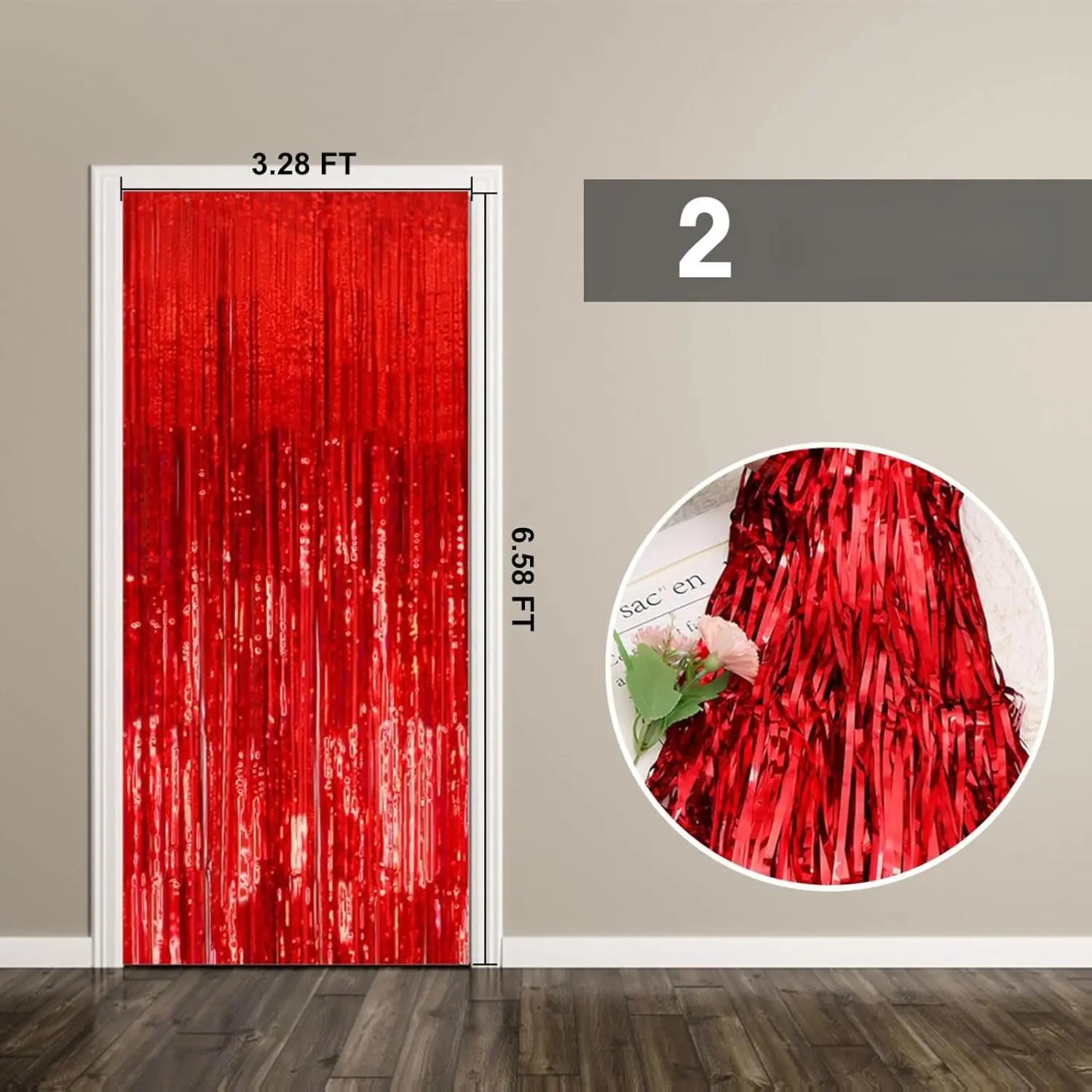 Red Metallic Reflective Shiny Foil Curtain Backdrop Banners, 2-Pack (2 Pieces) Shiny Fringe (3.28x6.56 ft) - Party Decor for Birthday Party, Wedding, Doors