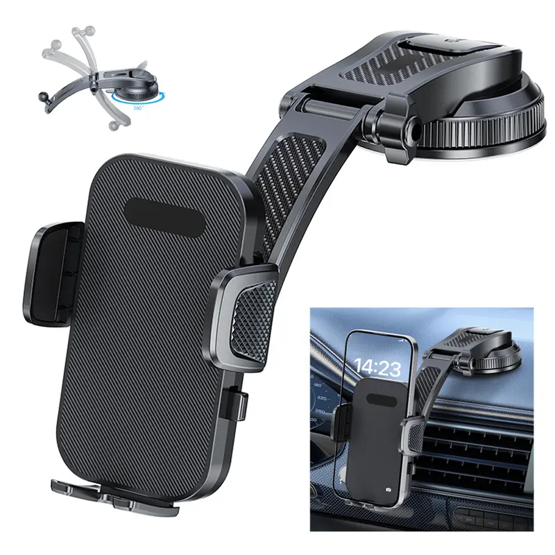 Retractable Car Windshield Phone Holder, Multifunctional Foldable Car Phone Navigation Bracket, 360° Rotation Suction Cup Multi-view Angle Car Mobile Phone Stand with Press Button,#fathersdaygift
