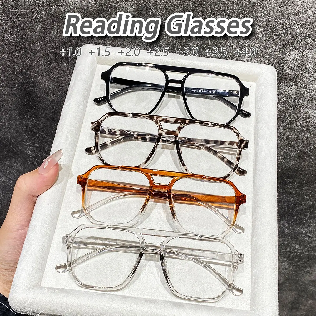 Men's Plastic Oval Full Frame Reading Glasses, Reading Eyeglasses, Reading Eyewear, +1.0-4.0 Strength, Compatible with Smartphones Tablets Laptops, Office Gaming Daily Use