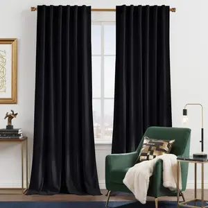 NICETOWN Black Velvet Blackout Curtains for Study Room/Loft/Apartment, Solid Heavy Matt Rod Pocket Back Tab Drapes/Window Treatments for Hall, Theater, Nursey, Infant (2 Pieces, 96 inches Long)