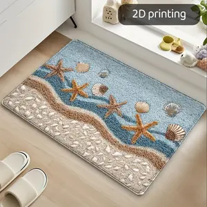 1pc Starfish Shell Rug, Non-Slip Beach Bath Mat, Durable Home Decor for Kitchen Bathroom Entryway Bedroom, Stylish Sea Life Design, Bathroom Decorative Mat