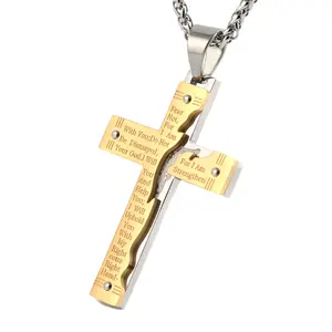 HZMAN Men's Stainless Steel Jesus Christ Crucifix Cross Lord's Prayer Pendant Necklace Religious Jewelry