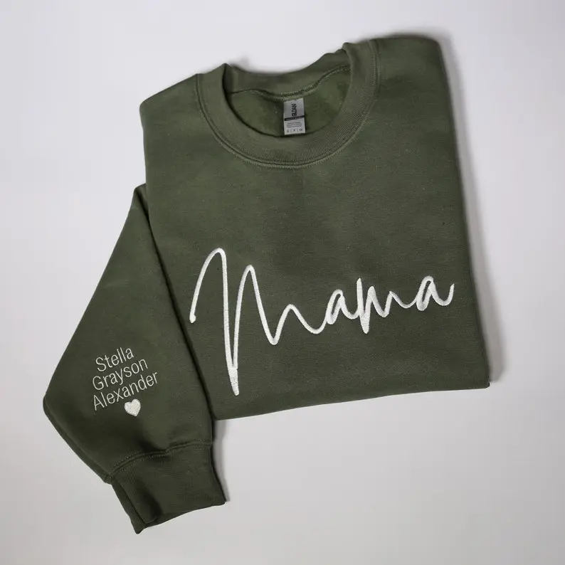 Personalized Embroidered Mama Sweatshirt With Kids Names Sleeve, Cute Mothers Day Gifts, Custom Mommy Hoodie, Pregnancy Announcement Outfit