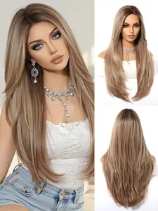 Gradual Light Long Straight Wavy Wig 26 Inches, Synthetic Hair Wig, Breathable Adjustable Inner Net, Smooth Anti-Knot, Lightweight Comfort, Natural Look, Synthetic Material Wigs