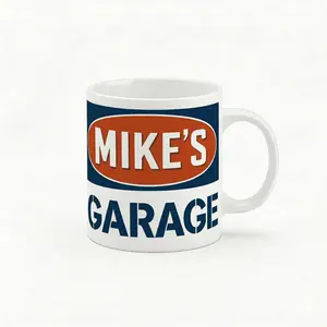 "Mike's Garage" Retro Ceramic Mug, Vintage Auto Shop Coffee Cup, Best Mechanic & Car Guy Gift for Dad Named Mike Best Father's Day Gift