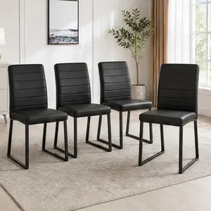 ARCH 4-Pack PU Leather Dining Chairs Set of 4 Modern Office Chair with High-Density Foam Cushion, Sturdy Iron Legs, Easy Assembly, Black, for Dining Room Living Room Kitchen Conference Room, Black Color Options, Metal/PU Material, Color: Black