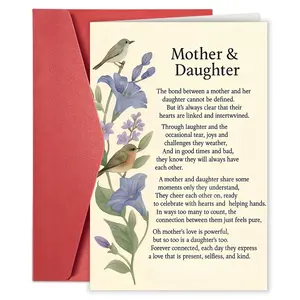 1pc Mother Daughter Birthday Greeting Card - Single Piece Elegant Floral design in Purple & Green, Heartfelt Poem Inside - Mom Gift for Mother's Day, Birthday, Anniversary - Keepsake for Mother-Daughter Bonding - Perfect for Daughters to Mothers