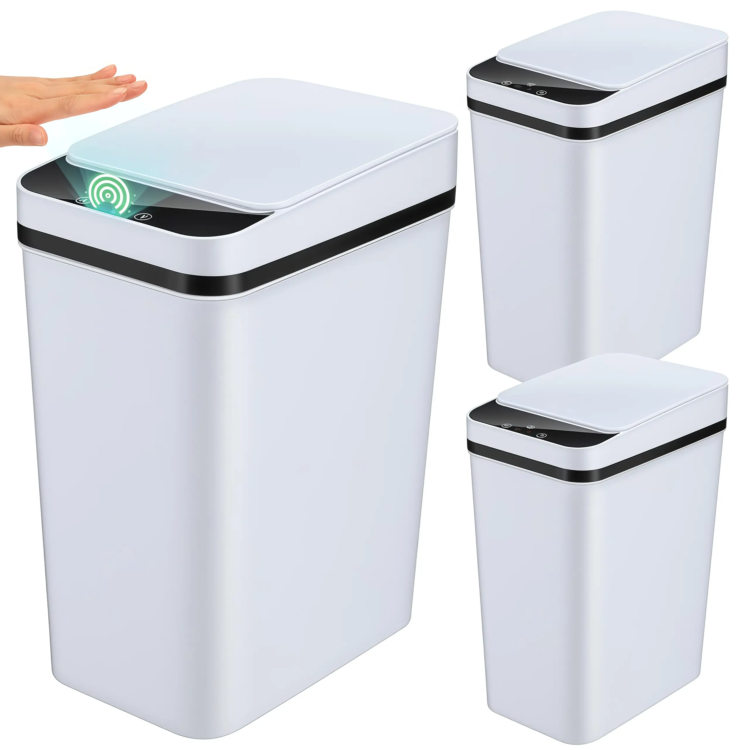 Small Motion Sensor Smart Trash Can, 2.2 Gallon  Touchless  Can, Slim Waterproof Trash Bin for Bedroom, Bathroom, Office, Living Room, White garbage automatic