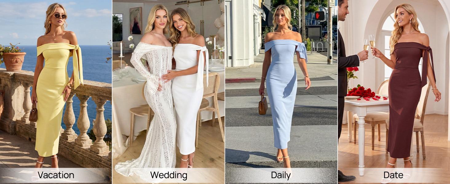 MEROKEETY Women's Summer Off The Shoulder Maxi Dress 2026 Bodycon Wedding Guest Cocktail Formal Party Long Dresses
