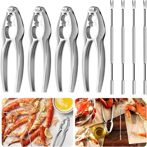 8 Pack Lobster Crackers and Picks Set Crab Leg Cracker Tools Stainless Steel Seafood Crackers & Forks