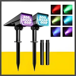 Solar spotlight led outdoor patio lawn light garden colorful lighting wall light park ground plug landscape flood light spotlight