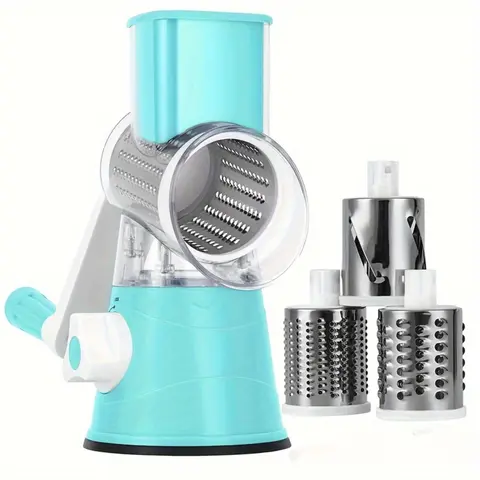 MIUVA Detachable Rotating Vegetable Grater Set - 3 Interchangeable Stainless Steel Round Drums (3 Blades), Manual Handheld Cheese Shredder & Zucchini Cutter, Durable PC Material, Smooth, Portable Kitchen Utensil