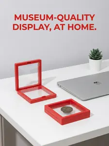 5-Pack (9cm×9cm) 3D Red Floating Display Cases, Dustproof Jewelry Packaging, Transparent Hanging Storage Boxes with Elastic Membrane, for Necklaces, Bracelets, Rings, Coins, Earrings & Brooches, Suitable as Gift Boxes for Retail and Personal Use