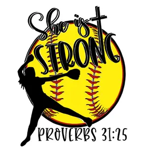 She Is Strong Softball Direct To Film Print. DTF Print, Ready To Press Print