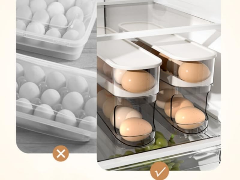 Auto Rolling Fridge Egg Organizer, Space Saving Eggs Dispenser for Refrigerator Storager with Lid,Egg Holder for Fridge 2 Pack