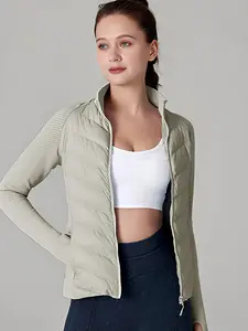 Women's Lightweight Long Sleeve Waterproof Fitted Puffer Jacket, Sporty Knit Down Coat, High-End Fashion, Fall & Winter