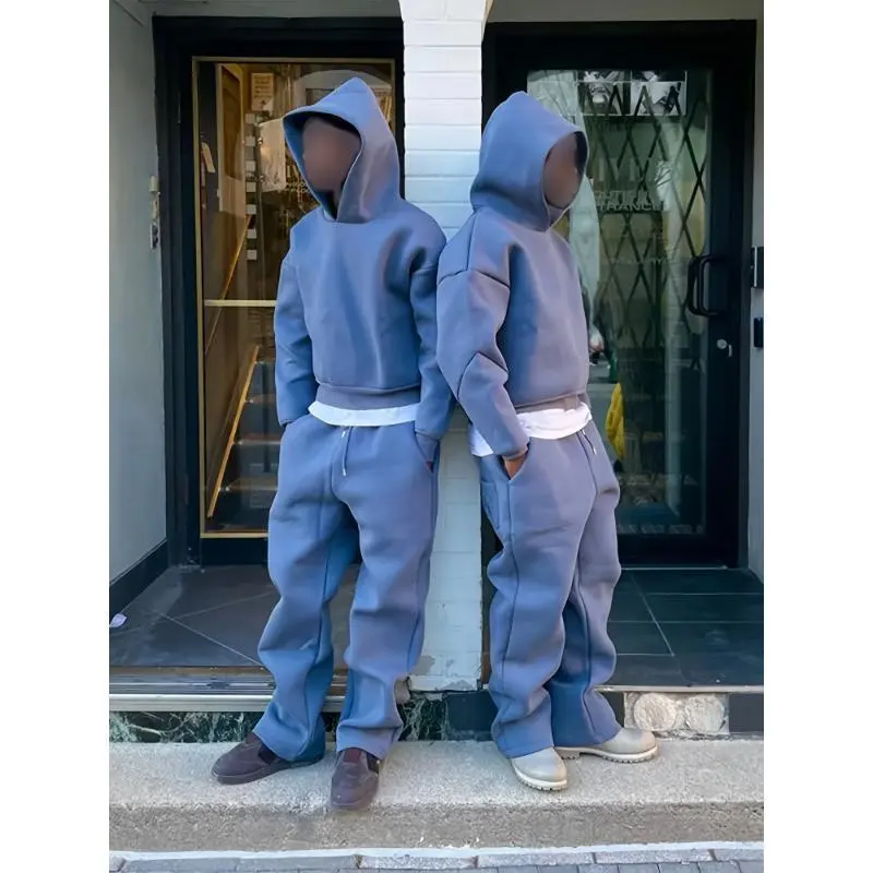 SHO-2pcs Men'S Polyester Tracksuit Set, Casual Hooded Sweatsuit, Solid Color, Long Sleeve Hoodie with Pockets & Matching Pants, Slight Stretch, for Fall/Winter SHO-2pcs Men'S Polyester Tracksuit Set, Casual Hooded Sweatsuit, Solid Color, Long Sleeve Hoodie with Pockets & Matching Pants, Slight Stretch, for Fall/Winter