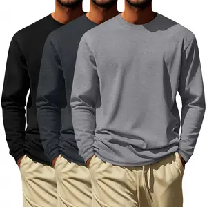 3 Pack Men's Big and Tall Cotton T-Shirts L-7xl, Long Sleeve Oversized Crewneck Tops Loose Casual Large Shirt Basic Tee