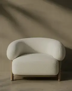 Ava Boucle Accent Chair - Solid Wood Frame Cream Neutral